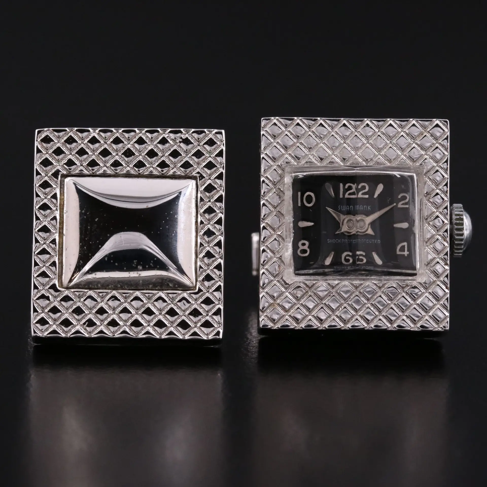 Vintage Swank Cufflinks with Swiss Hanover Watch Movement