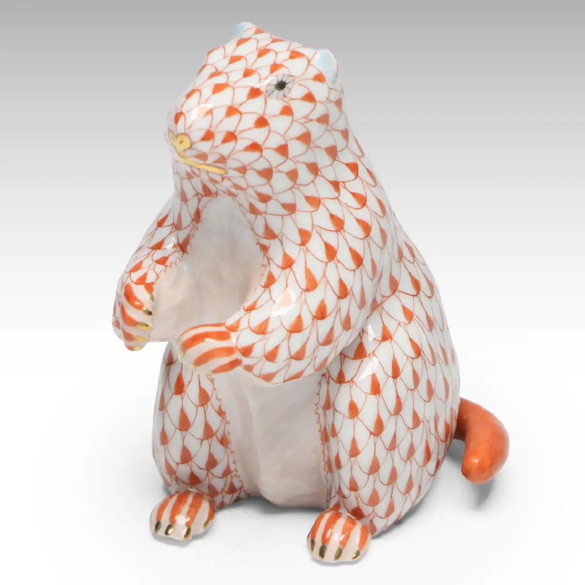 Herend First Edition Rust Fishnet with Gold "Groundhog" Porcelain Figurine