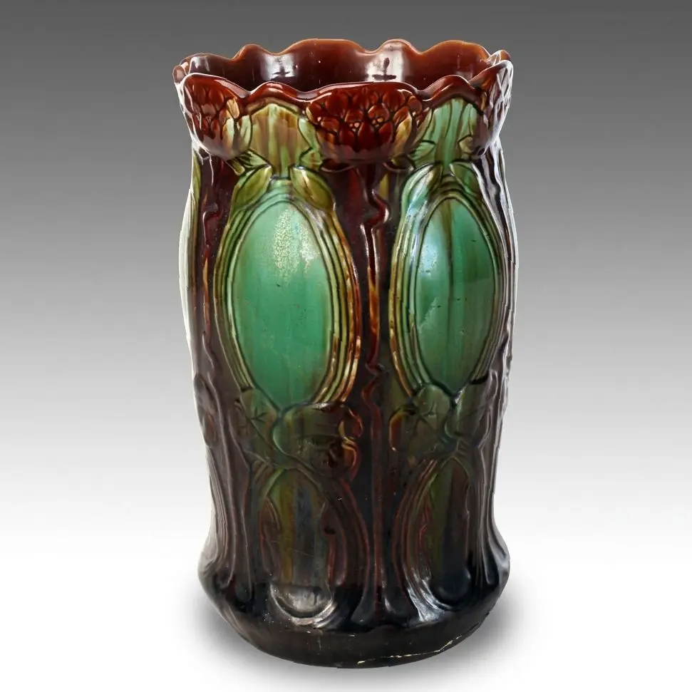 Art Nouveau Style American Art Pottery Majolica Umbrella Stand