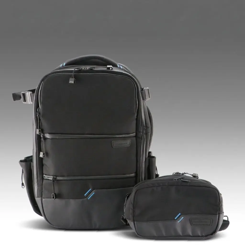Sandmarc Travel Backpack and Hybrid Sling Bag in Black Nylon Canvas