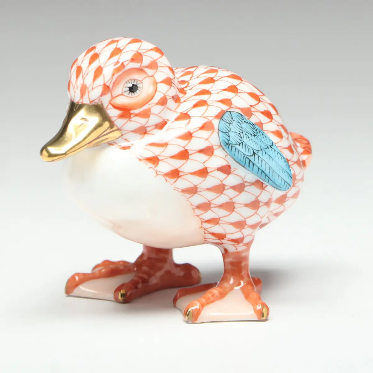Herend Rust Fishnet with Gold "Little Duckling" Porcelain Figurine