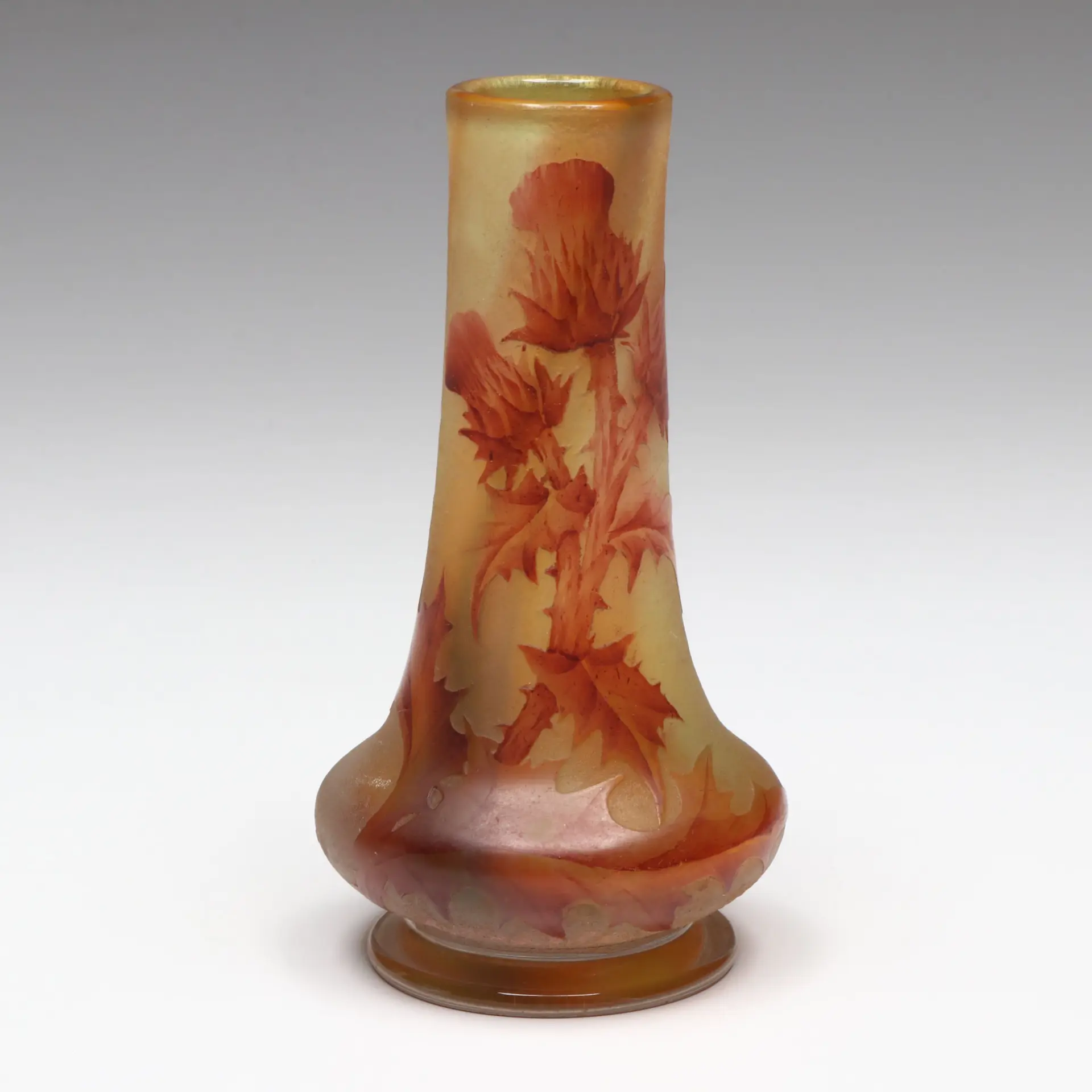 Daum "Thistle" Enameled Cameo Glass Bud Vase, Late 19th/Early 20th C.