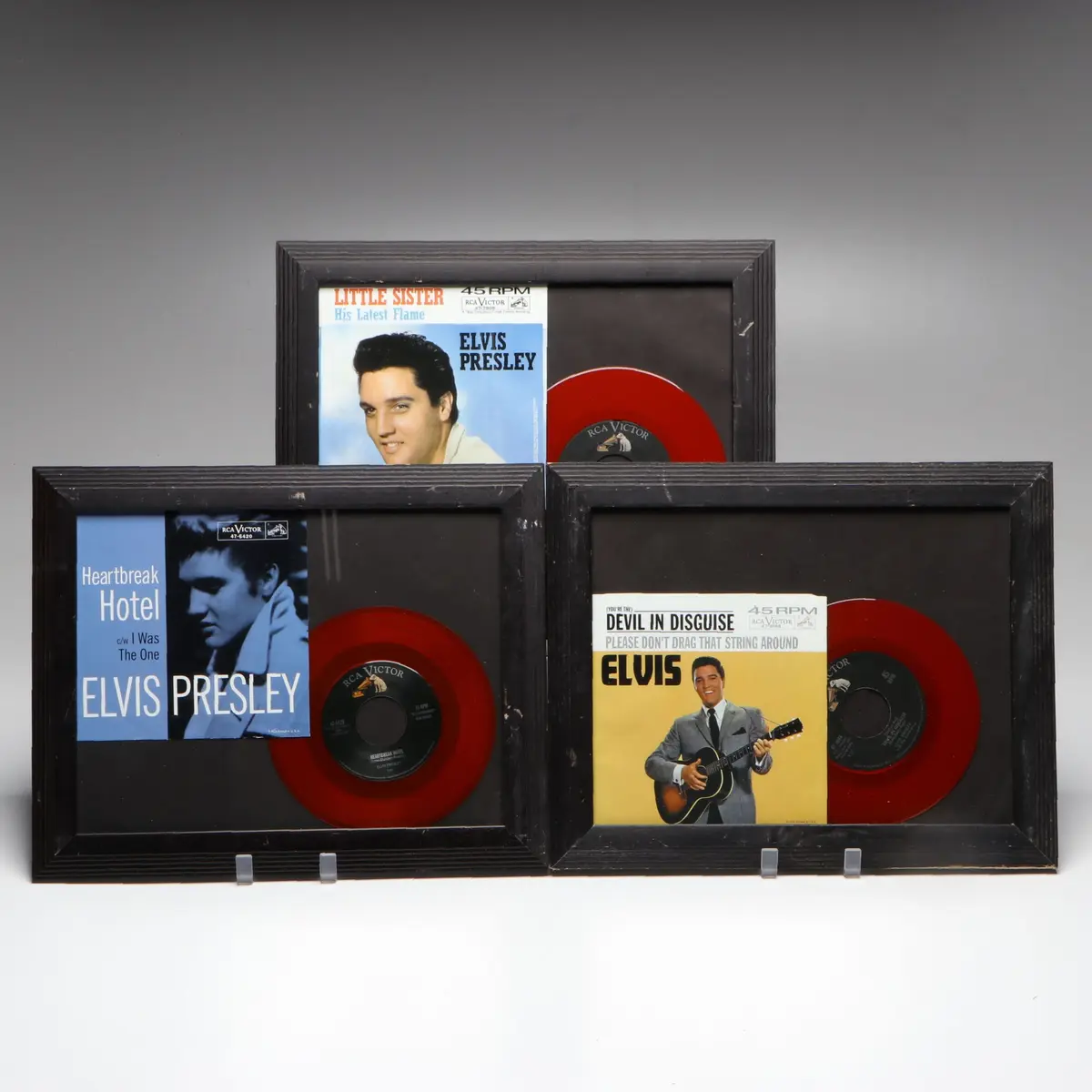 "Heartbreak Hotel" and More Framed Elvis Presley Records, Mid-20th Century