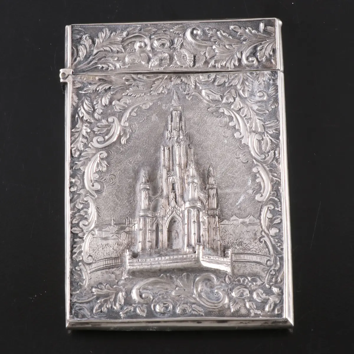 Sterling Silver High Relief Card Case, Antique