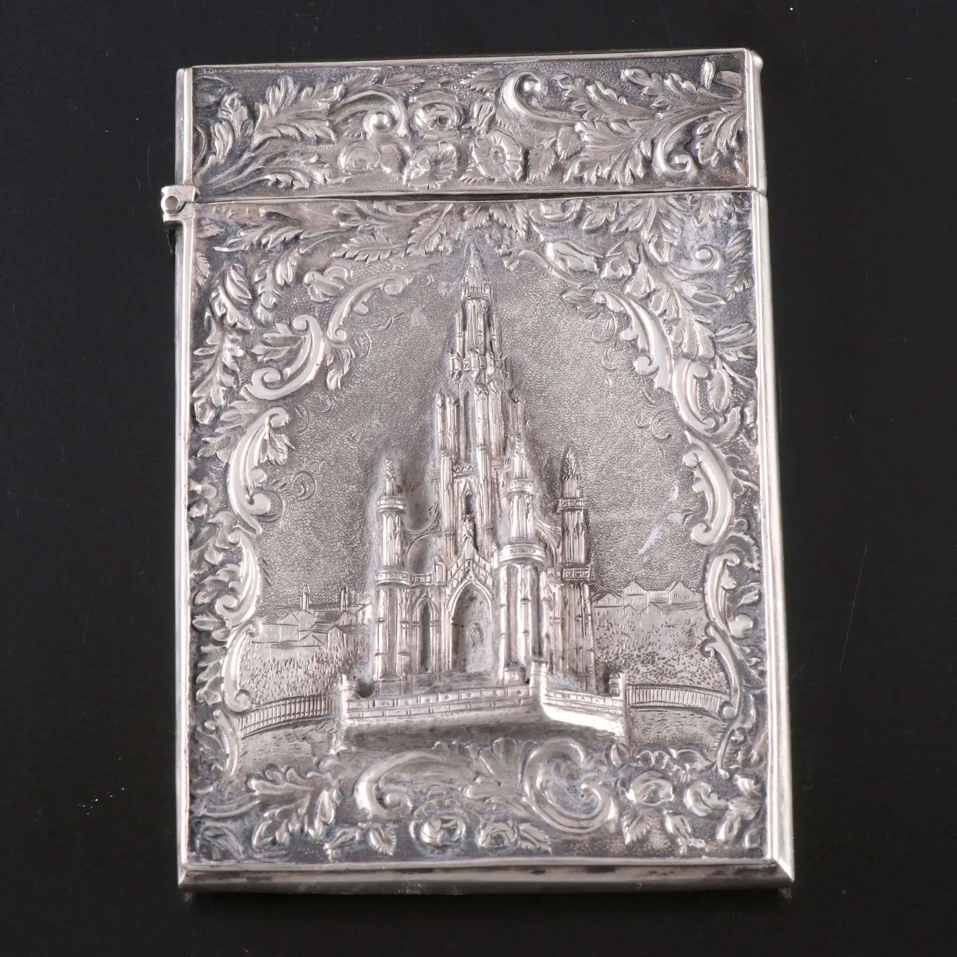 Sterling Silver High Relief Card Case, Antique