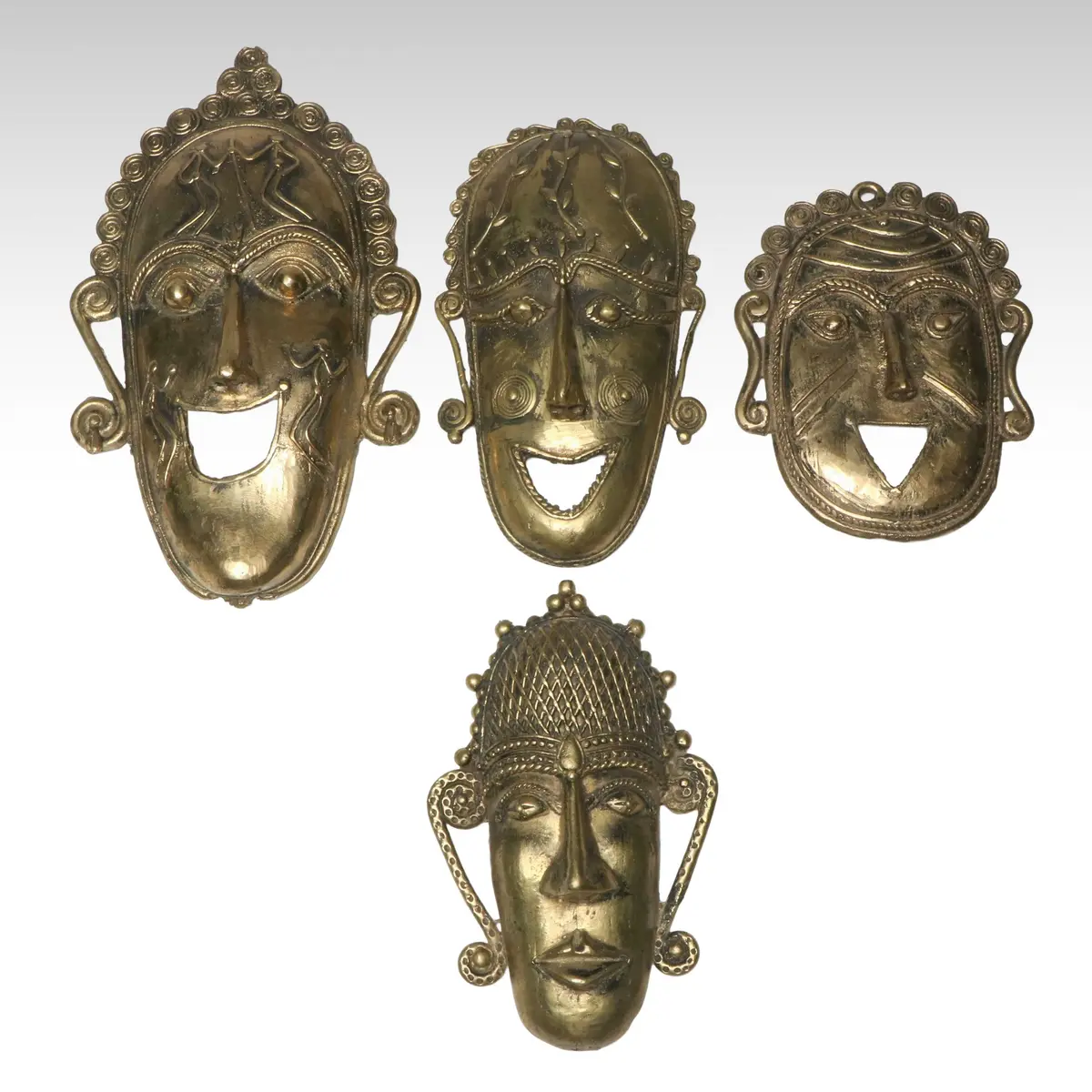Indian Bastar Region Style Brass Wall Hanging Masks