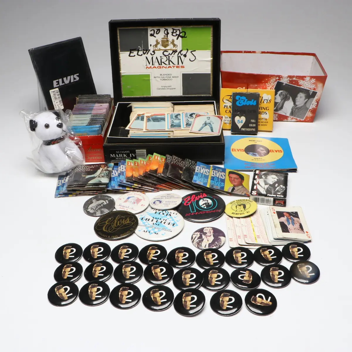 Elvis Collectibles with Playing Card Decks, Buttons and Other Ephemera