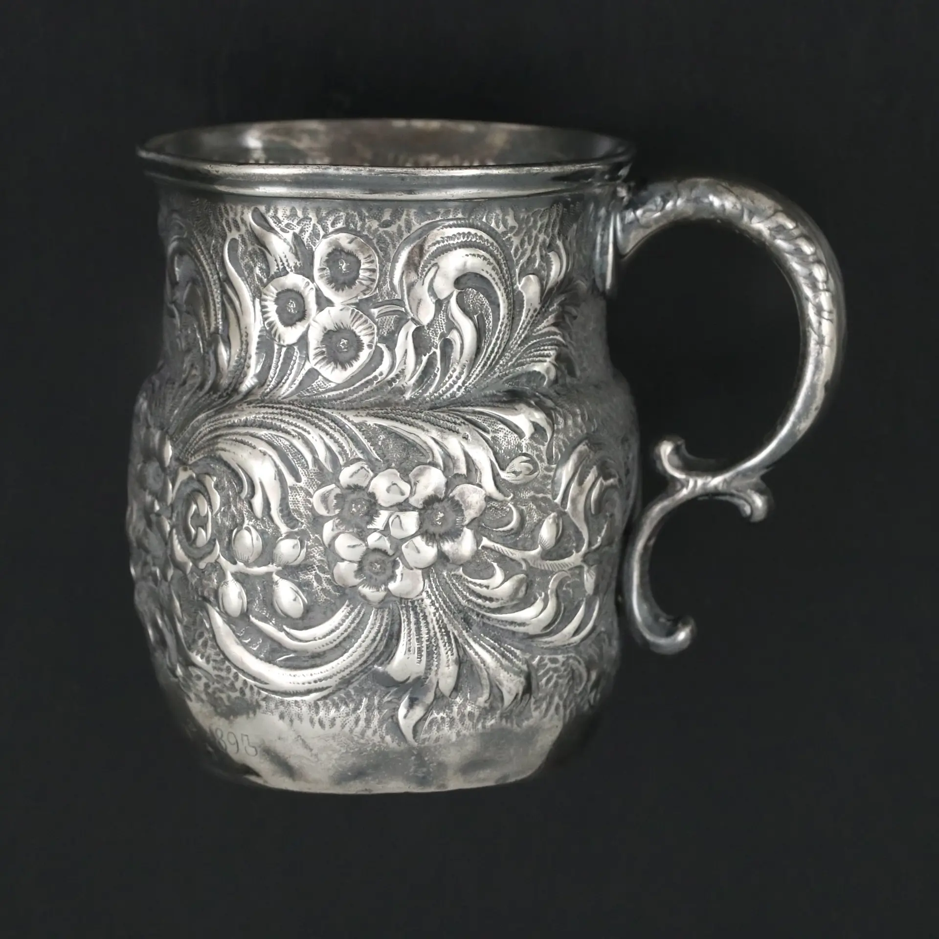 American Floral Repoussé Sterling Silver Mug, Vintage