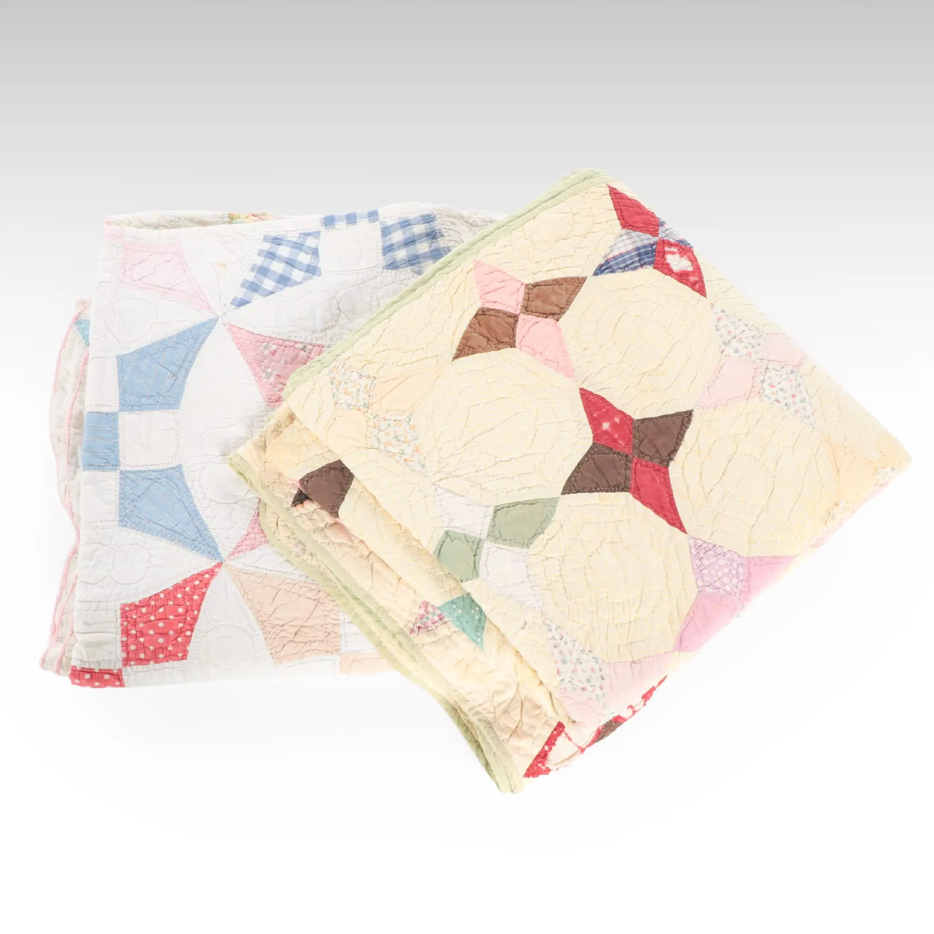 Handmade "Glorified Nine Patch" and "Snowball" Cotton Quilts