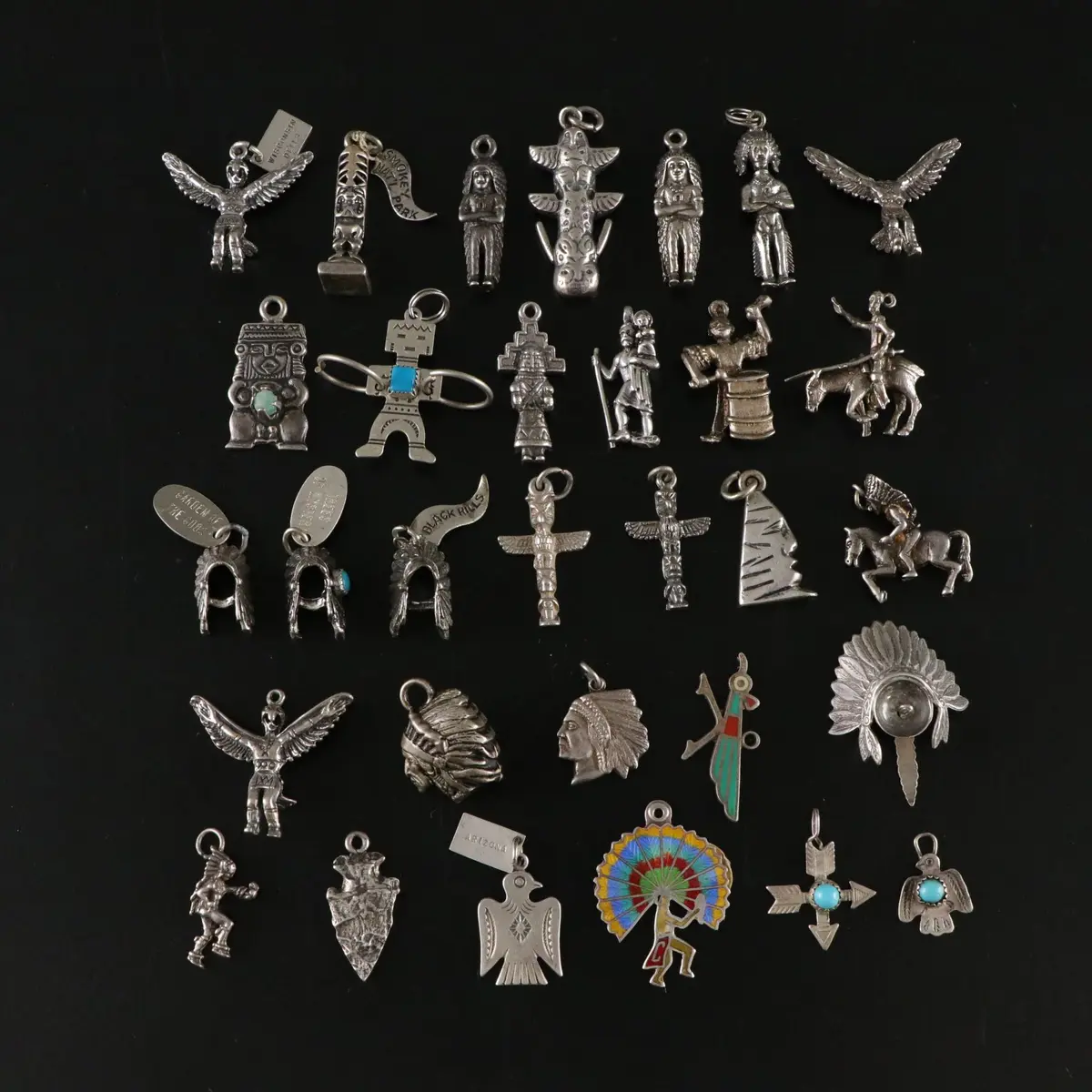 31 Native American Themed Sterling Silver Bracelet Charms