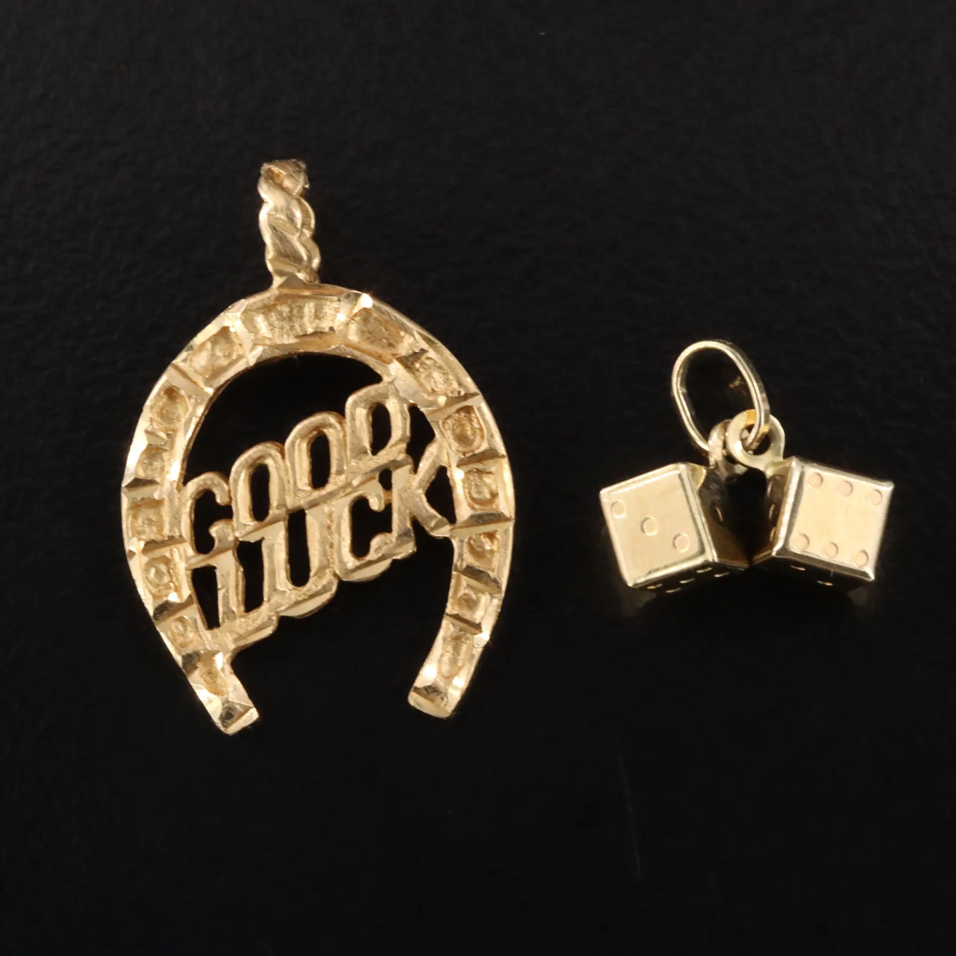 14K Dice Charm & Michael Anthony Horseshoe "Luck" Pendants
