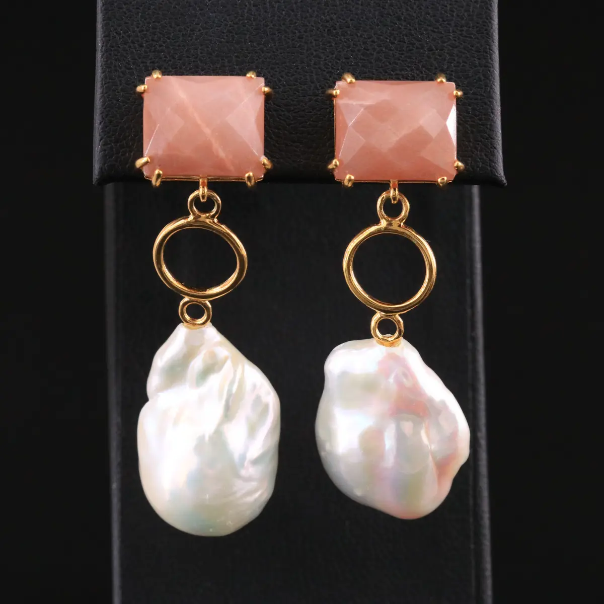 Sterling Baroque Pearl and Sunstone Drop Earrings