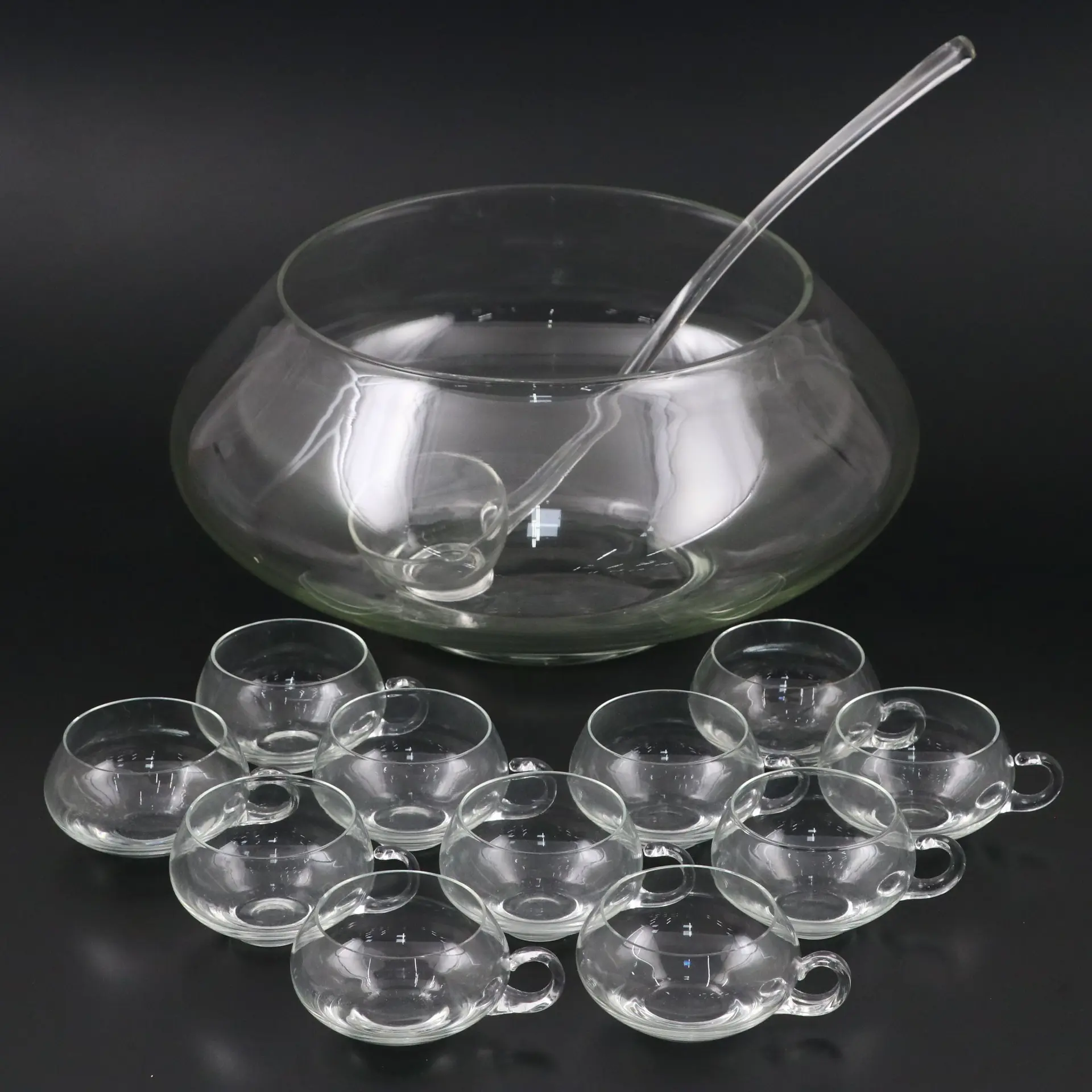 Mid Century Modern Riekes-Crisa "Moderno" Blown Glass Punch Bowl Set