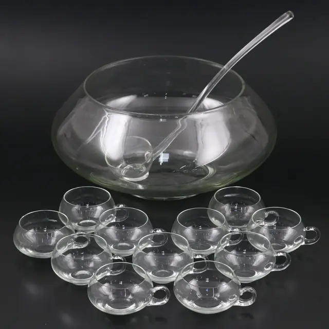 Mid Century Modern Riekes-Crisa "Moderno" Blown Glass Punch Bowl Set