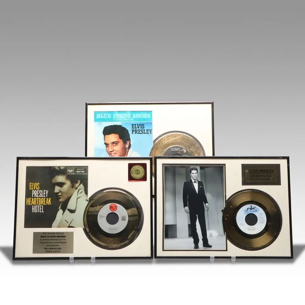 Elvis Presley "Stuck On You" and More Gold Tone LP Framed Vinyl Records