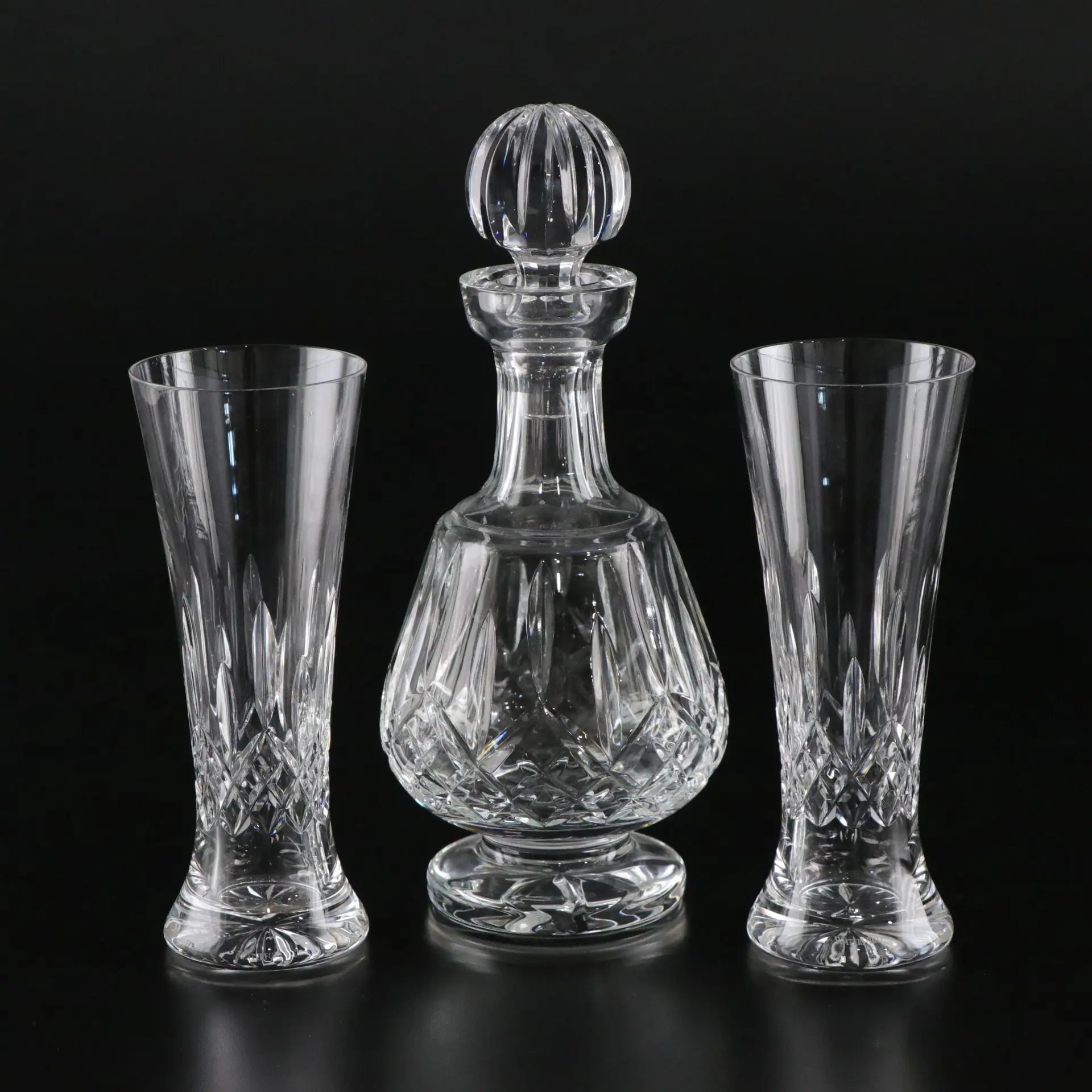 Waterford Crystal "Lismore" Footed Brandy Decanter and Pilsner Glasses