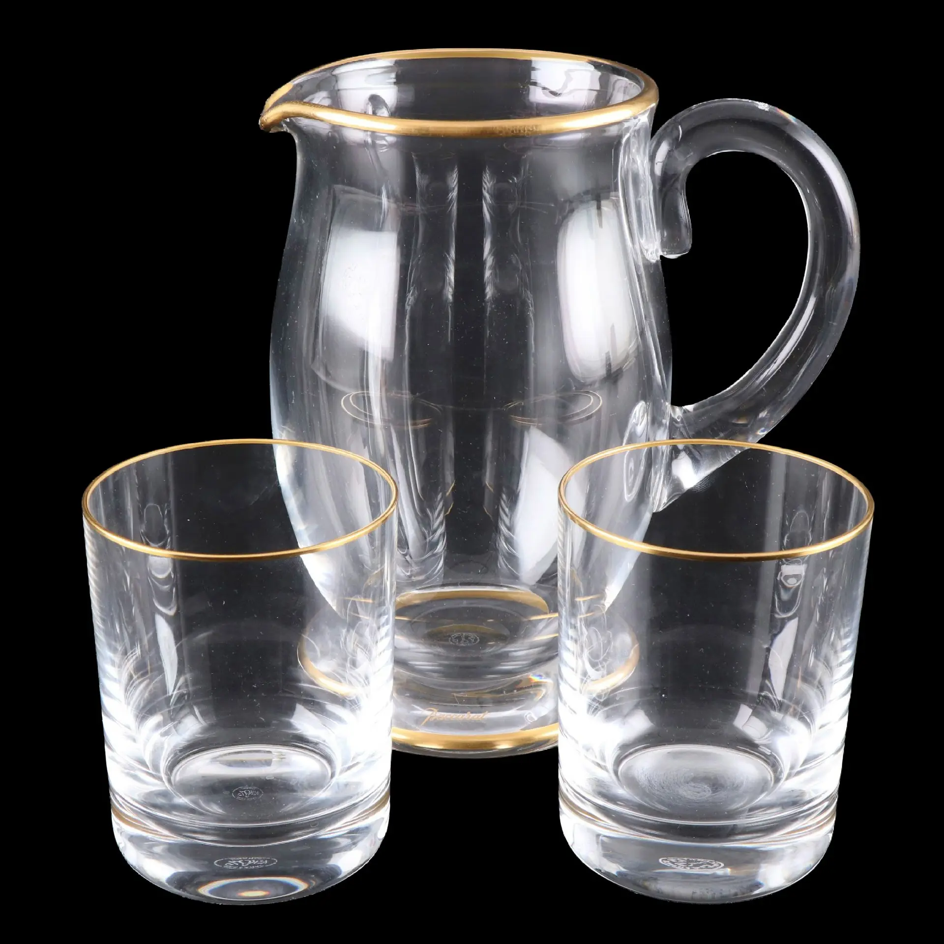Baccarat "Mahora" Crystal Pitcher and Double Old Fashioned Glasses