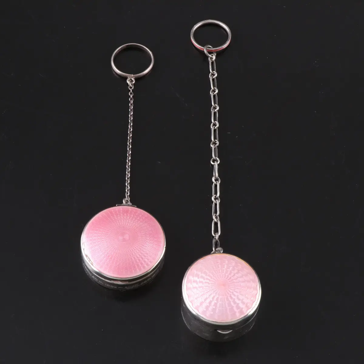 American Art Deco Style Pink Enameled Sterling Silver Compact and Pill Box