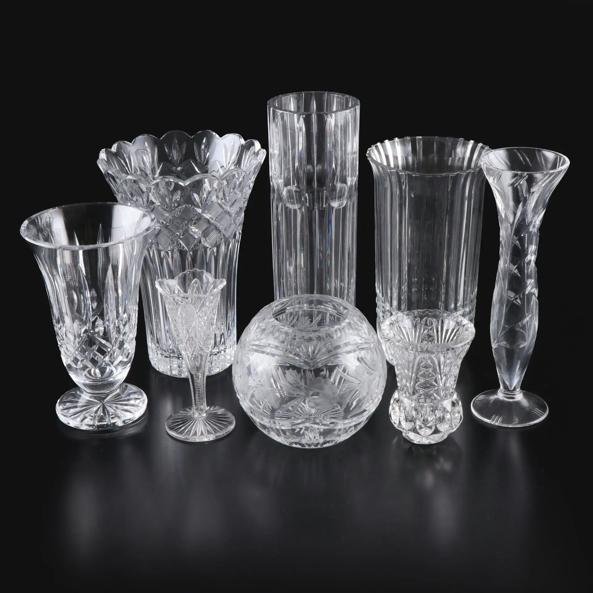 Waterford "Romance of Ireland" and Other Cut Crystal and Glass Vases