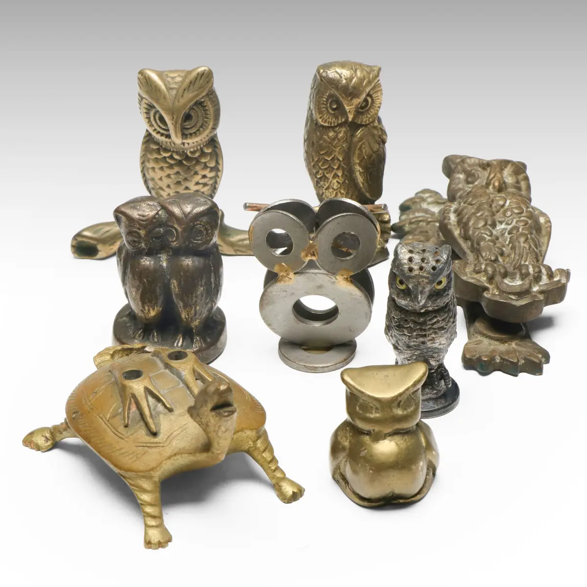 Rustic Brass Owl Door Knocker with Owl and Turtle Figures