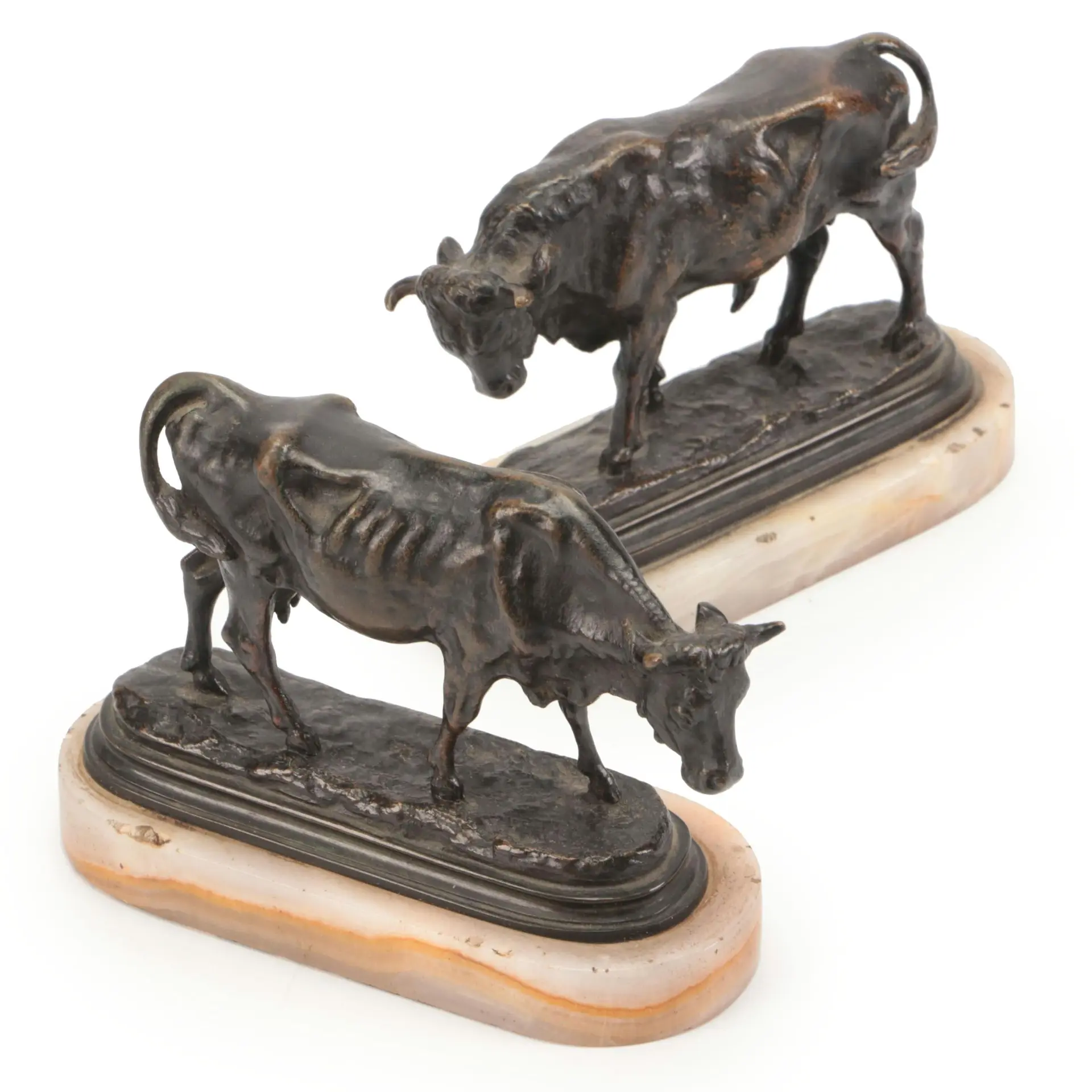 Cast Bronze Bull and Cow Sculptures After Isadore-Jules Bonheur