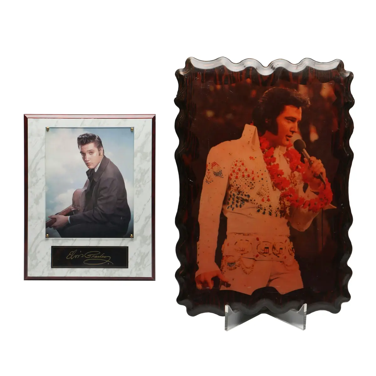 Elvis Presley "Aloha From Hawaii" Lacquered Wood Plaque and Other Wall Hanging