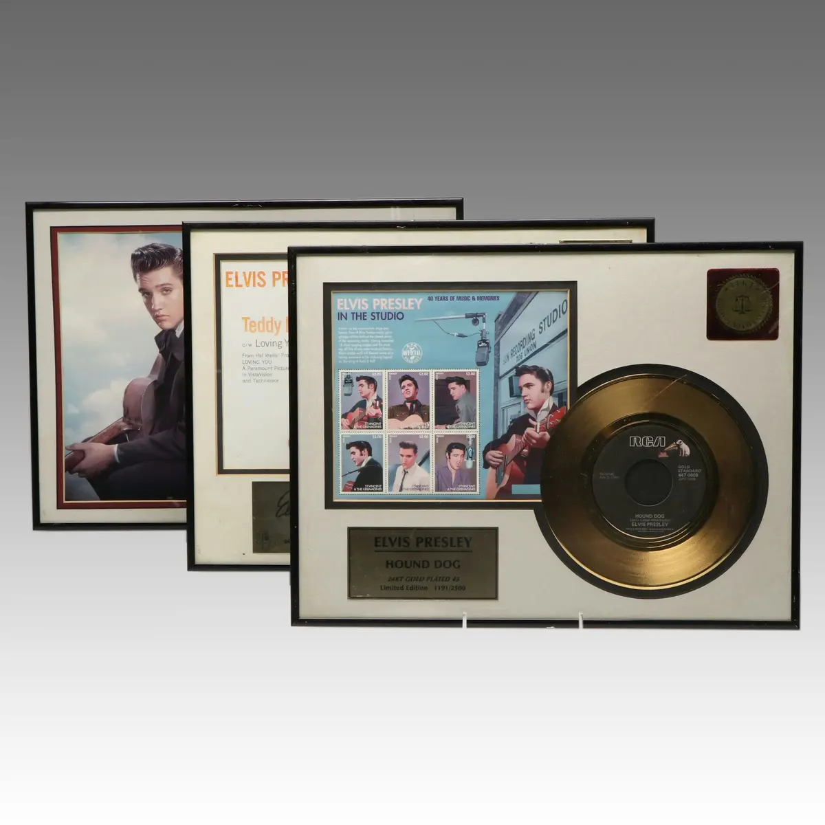 Elvis Presley L/E 24K Gold Plated Vinyl Record Singles in Cutout Frames