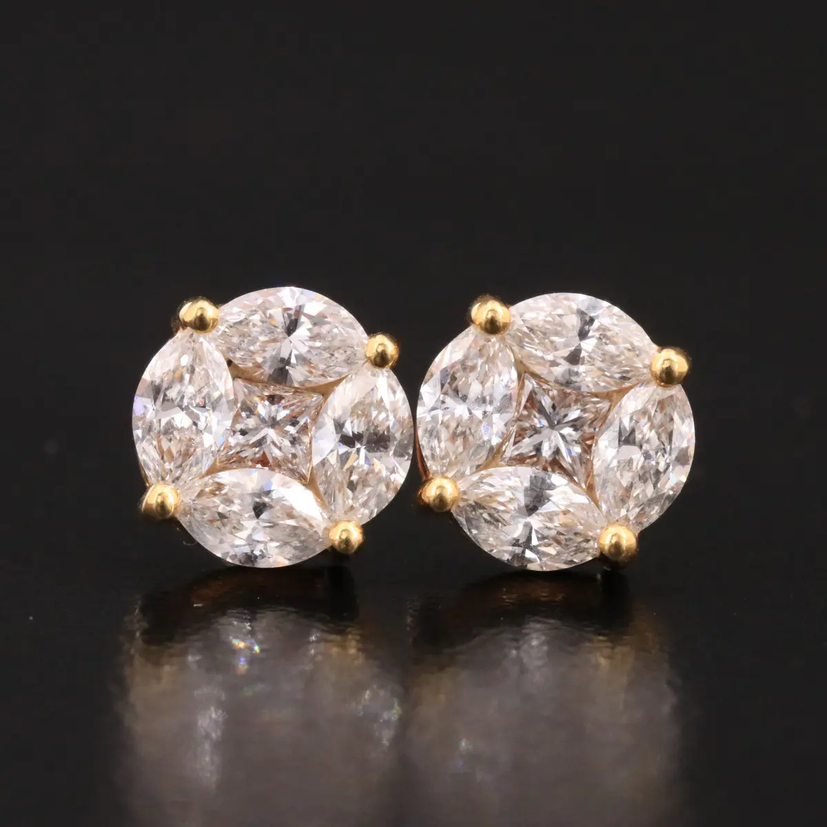 18K 1.26 CTW Diamond Cluster Stud Earrings