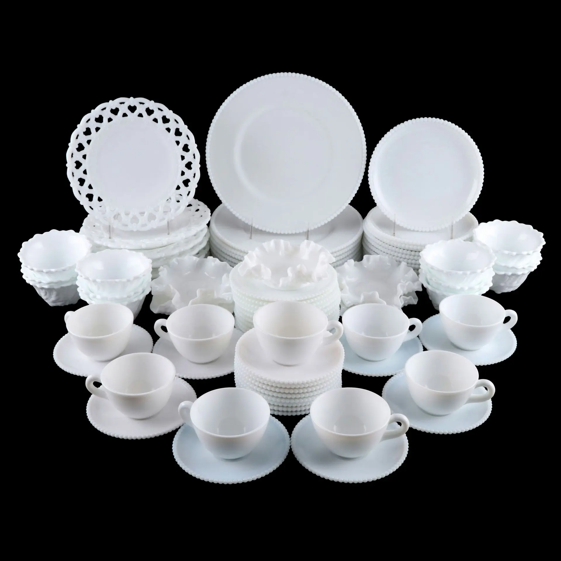 Westmoreland "Beaded Edge" and More Milk Glass Dinnerware, Vintage