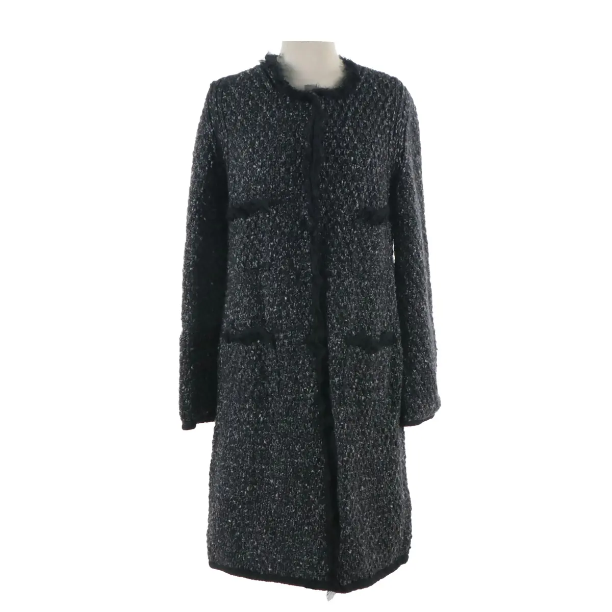 Dolce & Gabbana Wool Blend Knit Snap-Front Long Jacket Black Silk