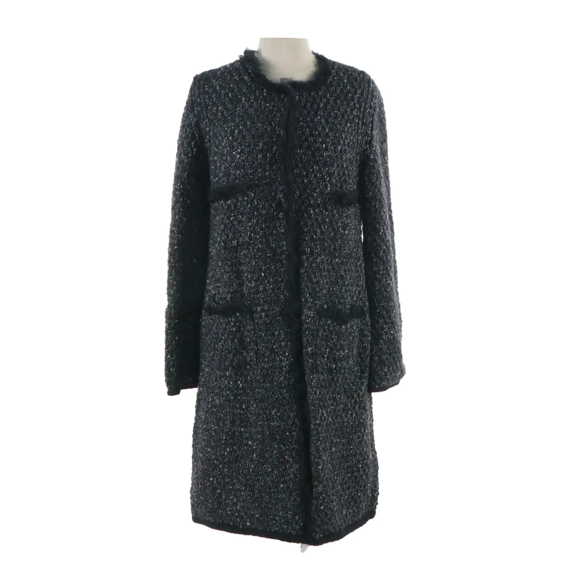 Dolce & Gabbana Wool Blend Knit Snap-Front Long Jacket Black Silk