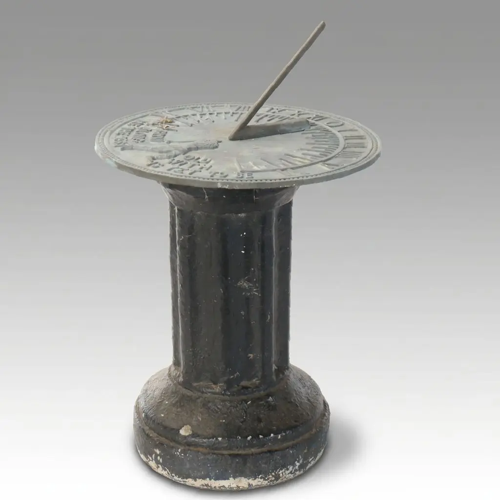 Oxidized Metal Sundial on Classical Style Column Concrete Stand