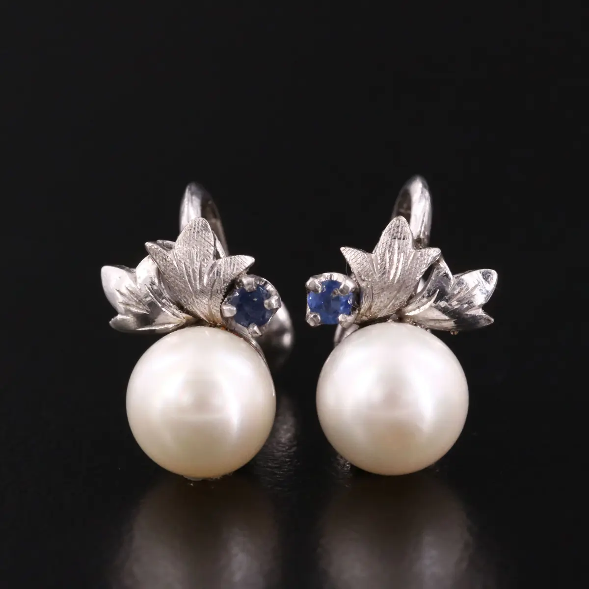 Vintage 14K Pearl and Sapphire Earrings