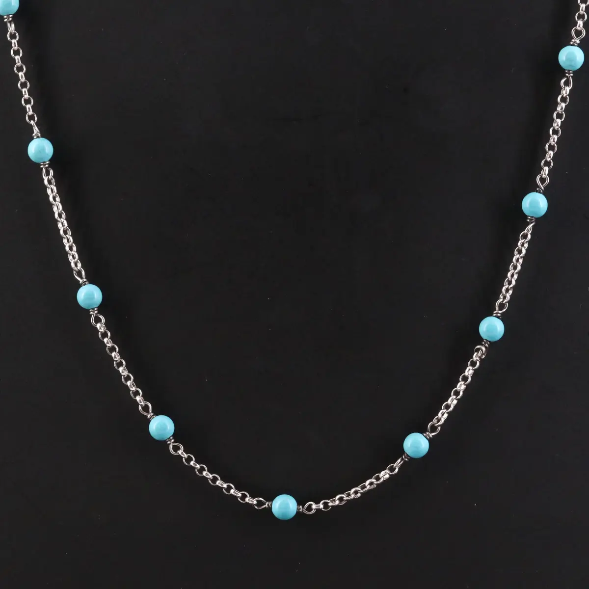 David Yurman Sterling and Turquoise Bead Station Necklace