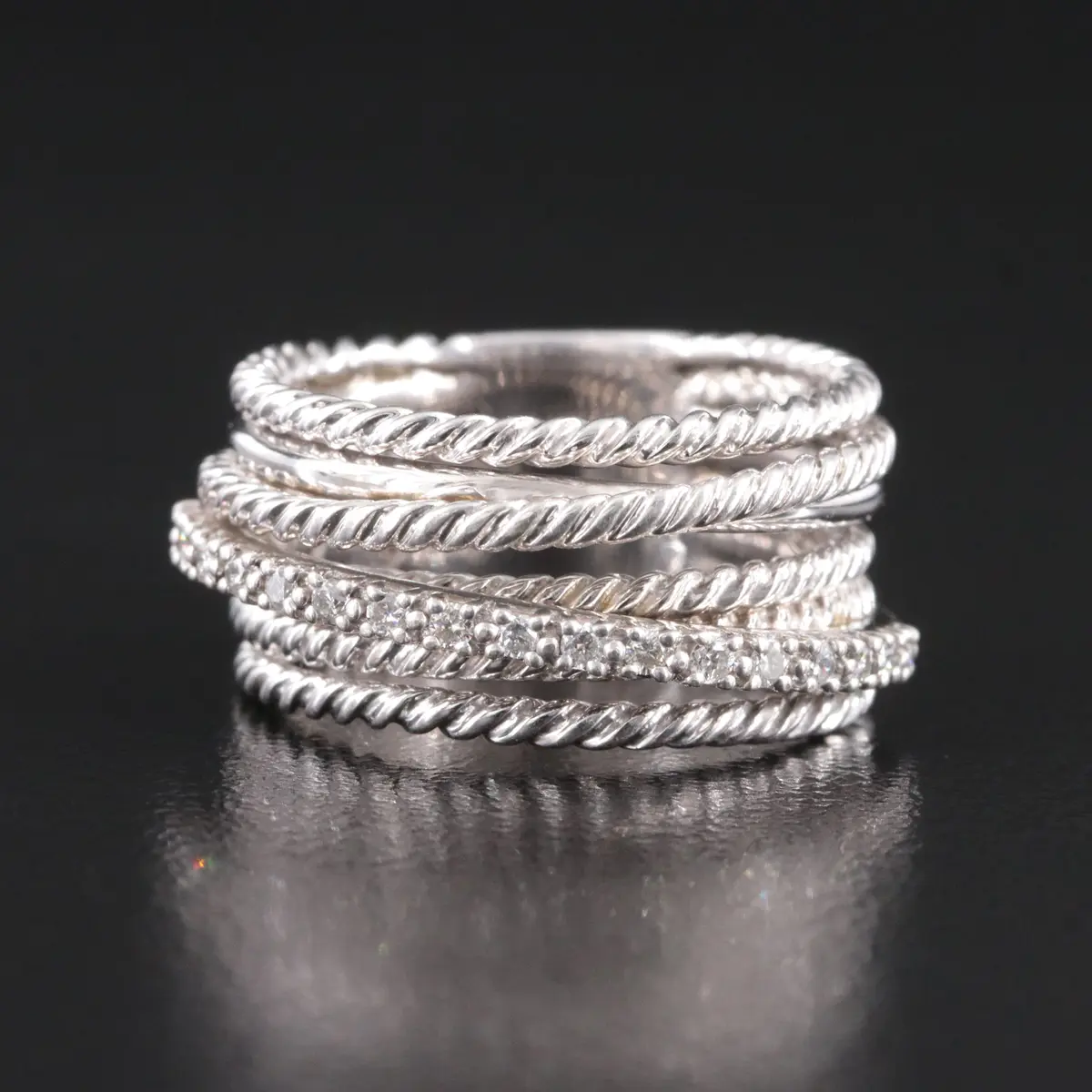 David Yurman Sterling Diamond Crossover Ring