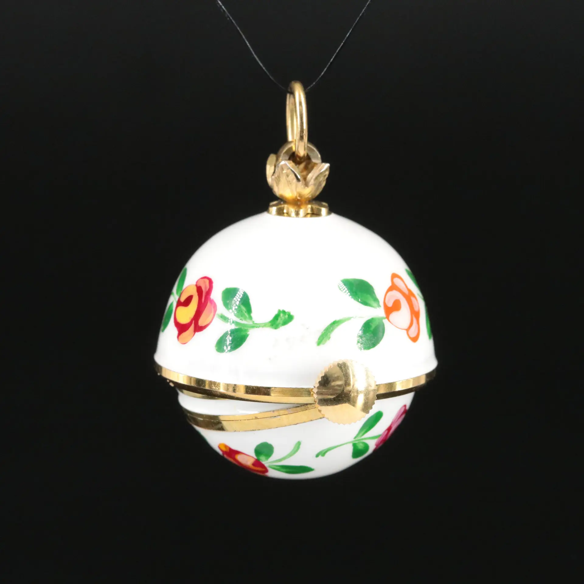 Bucherer Swiss Enamel Rose Motif Bell Pendant Watch