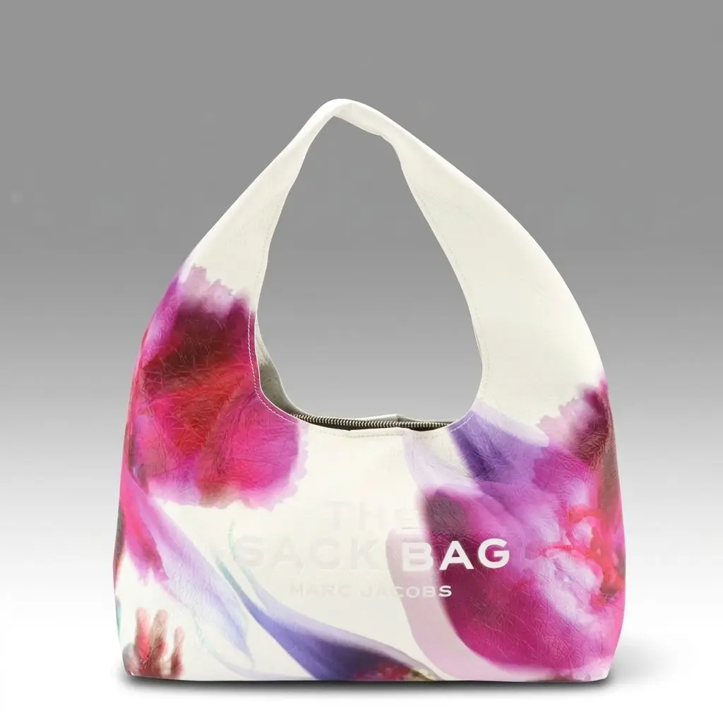Marc Jacobs The Sack Bag in The Future Floral White Crinkled Calfskin Leather