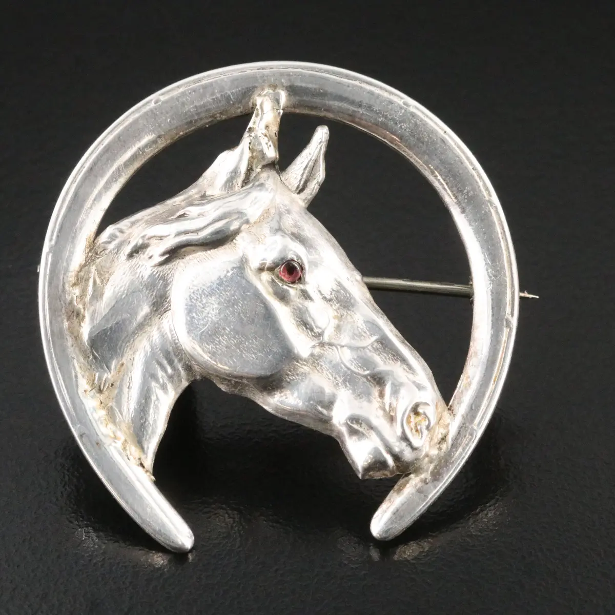 Sterling Tourmaline Eyed Equestrian Brooch