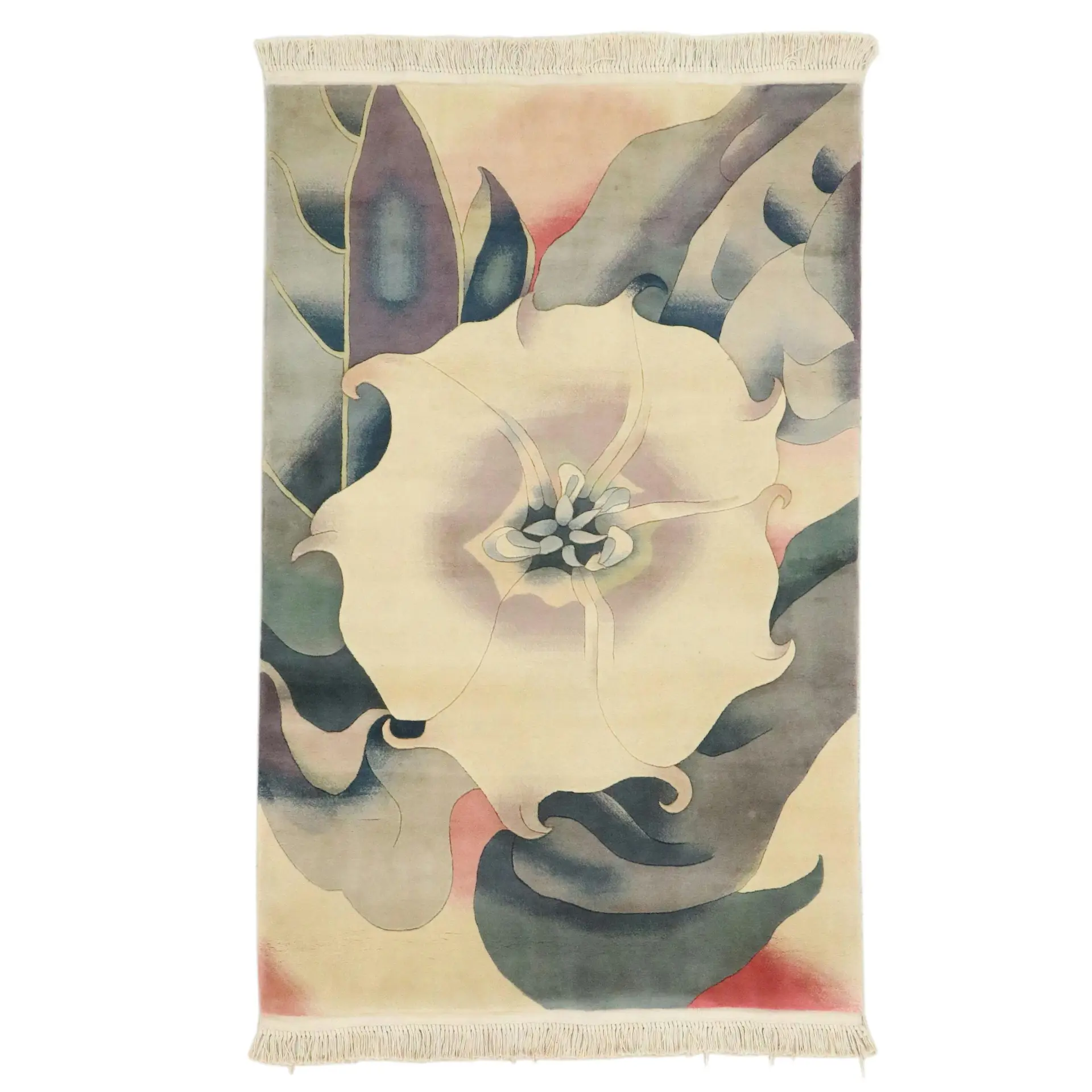 3'9 x 6'4 Hand-Knotted Chinese Contemporary Floral Area Rug