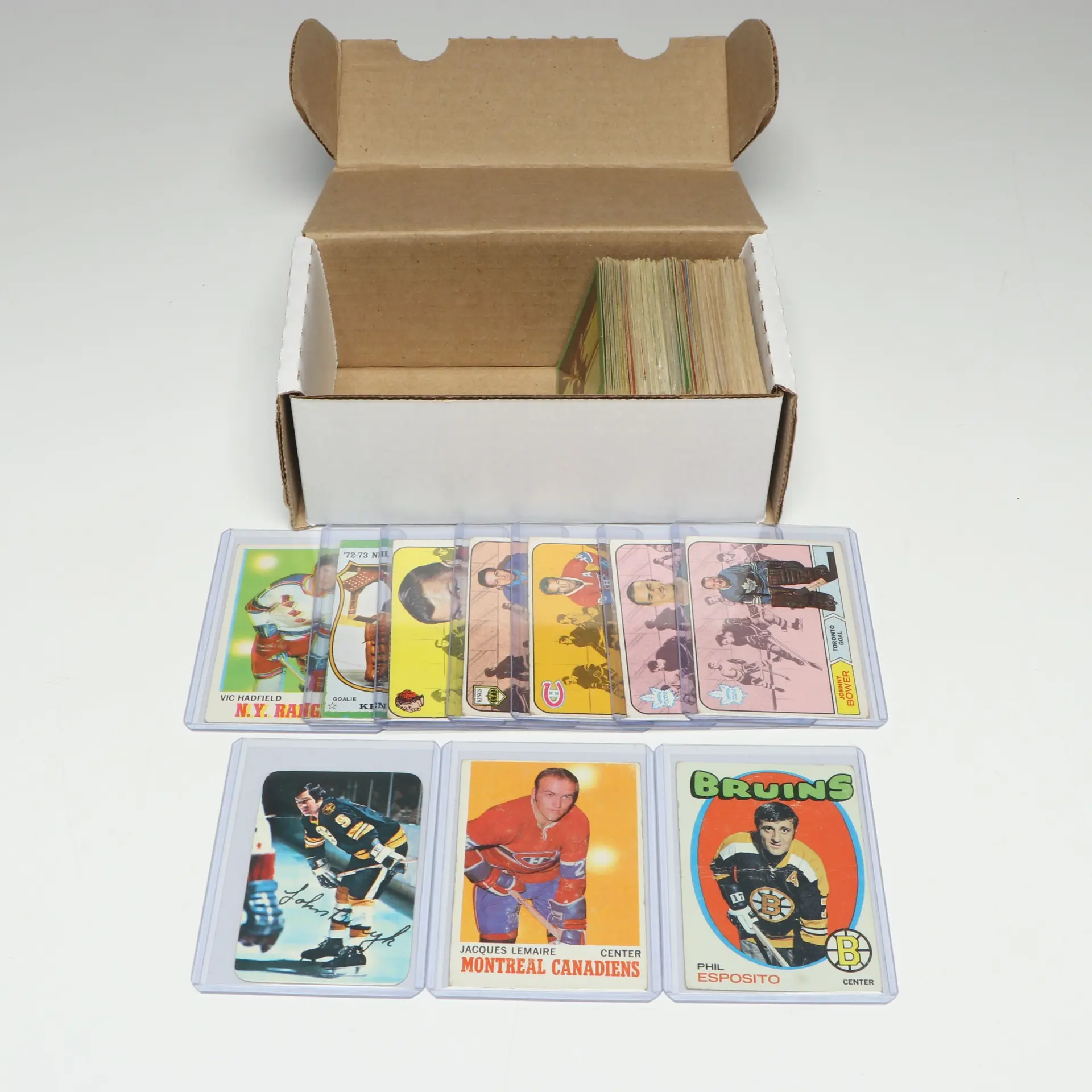 1960s-70s Topps Hockey Cards with Phil Esposito, John Bucyk, and Jacques