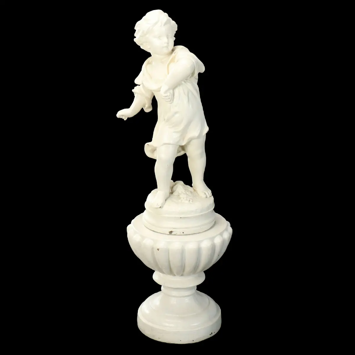 Neoclassical Style Cast Garden Statue of Child on Plinth