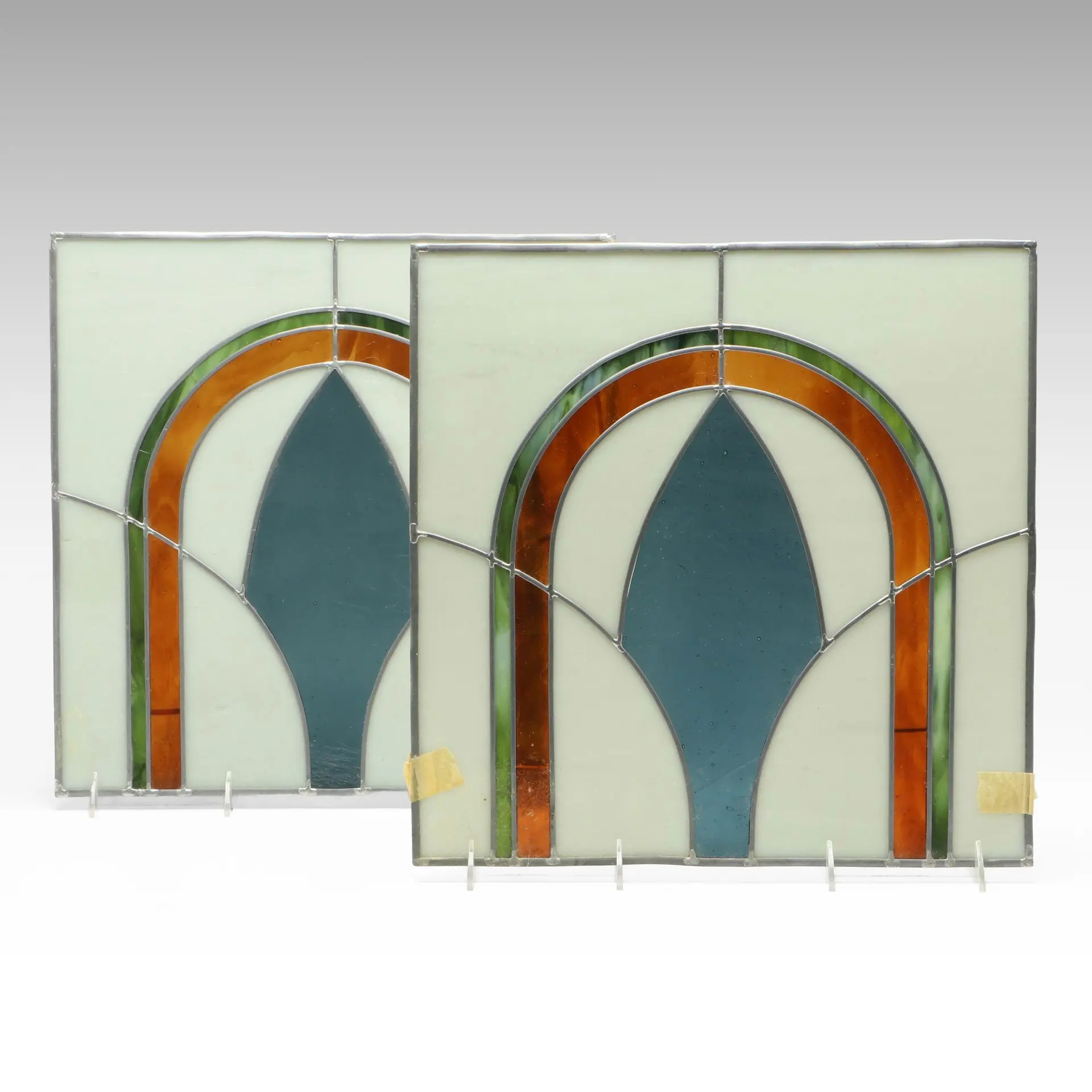 Pair of Art Nouveau Style Stained Glass Panels