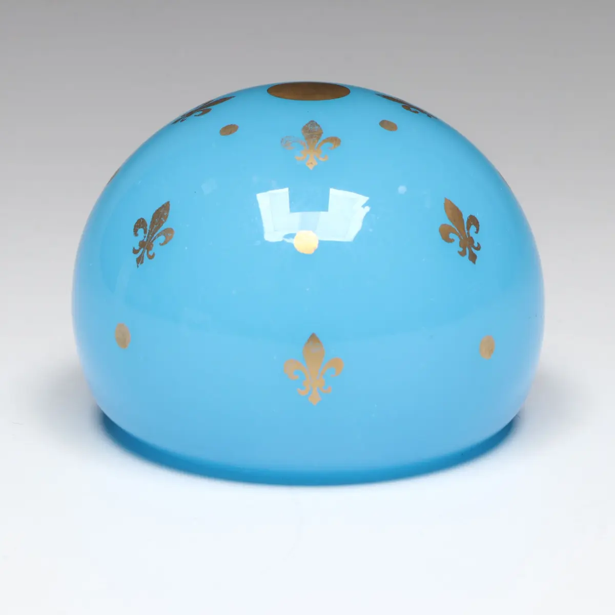 Baccarat Blue Opaline Glass with Gilt Fleur-de-Lis Paperweight