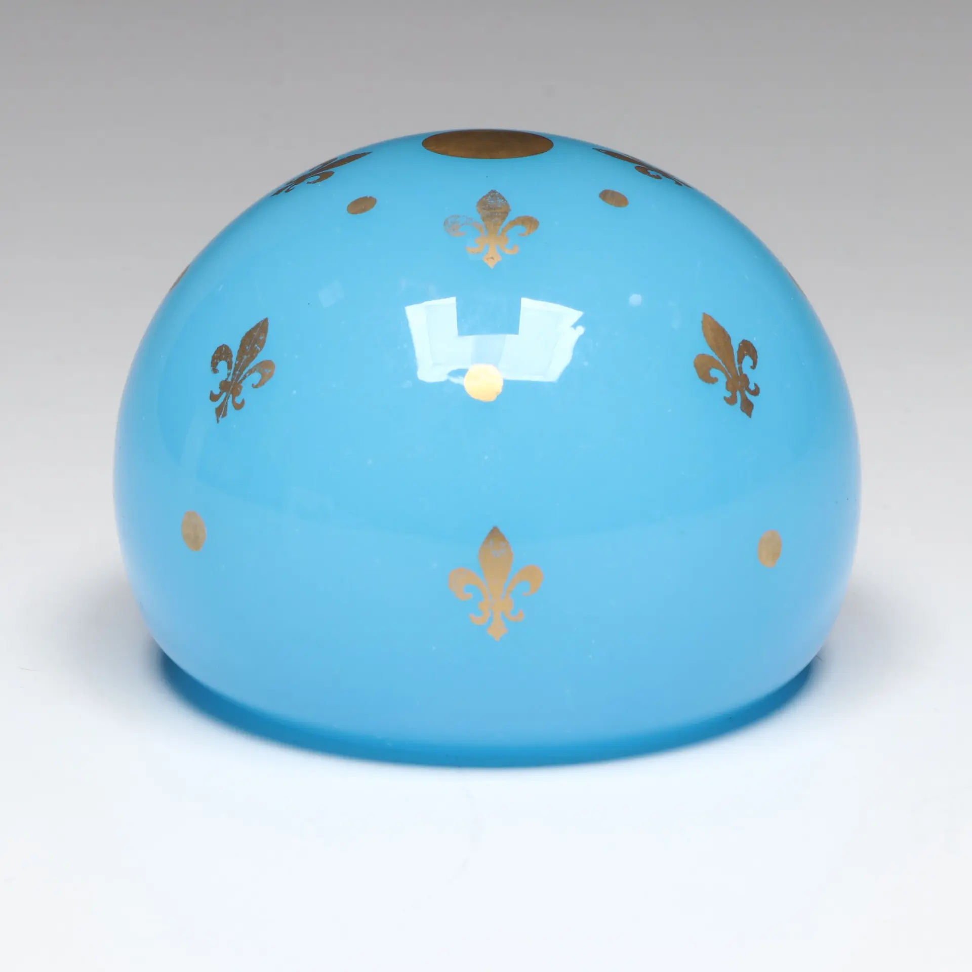 Baccarat Blue Opaline Glass with Gilt Fleur-de-Lis Paperweight