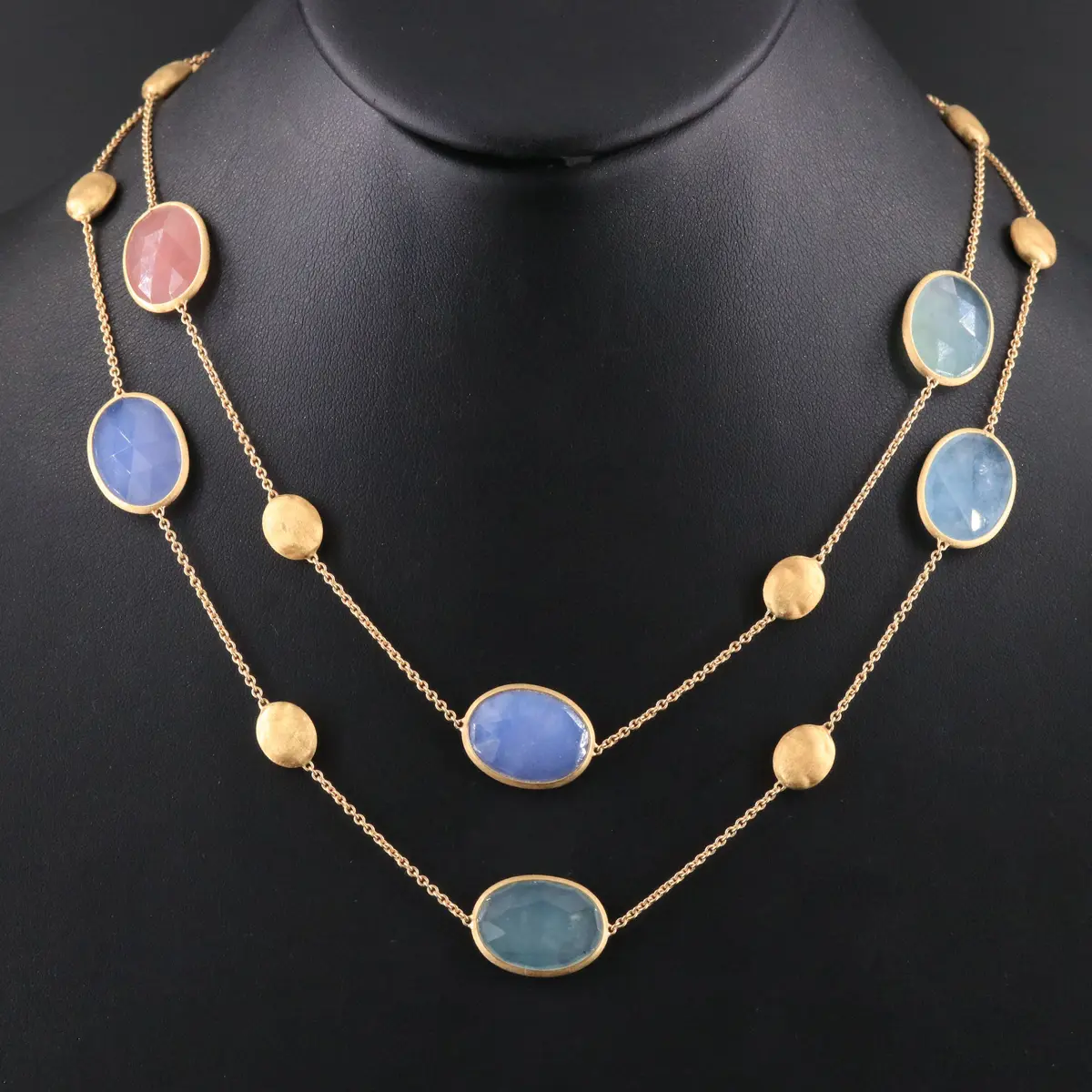 Marco Bicego Siviglia 18K Pastel Gemstone Station Necklace Including Aquamarine