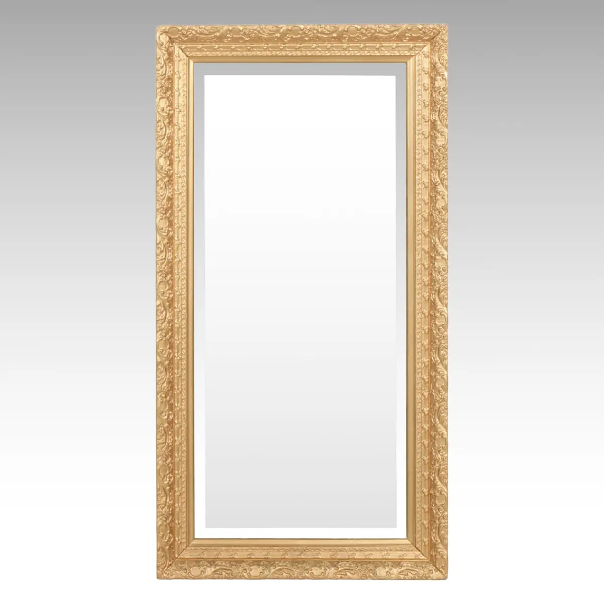 Baroque Style Gold Finished Rectangular Wall Mirror, Mid-20th Century
