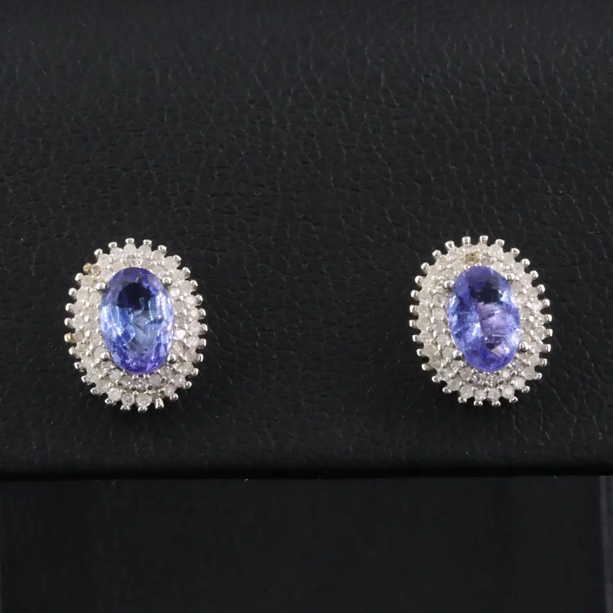 Sterling Tanzanite and Diamond Halo Earrings
