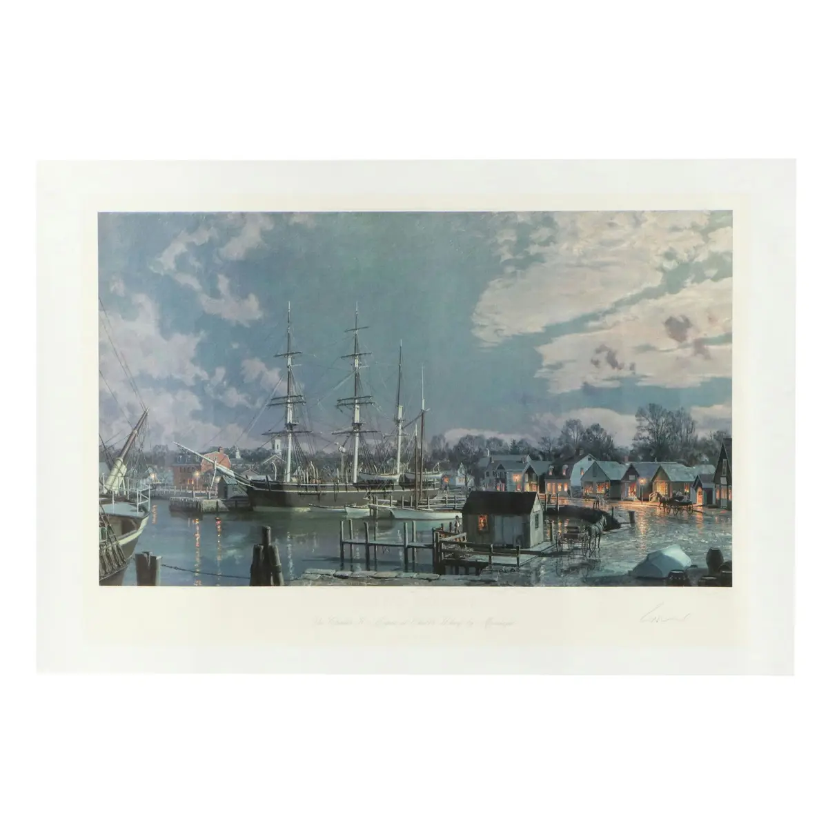 John Stobart Martime Offset Lithograph "Mystic Seaport," 1991