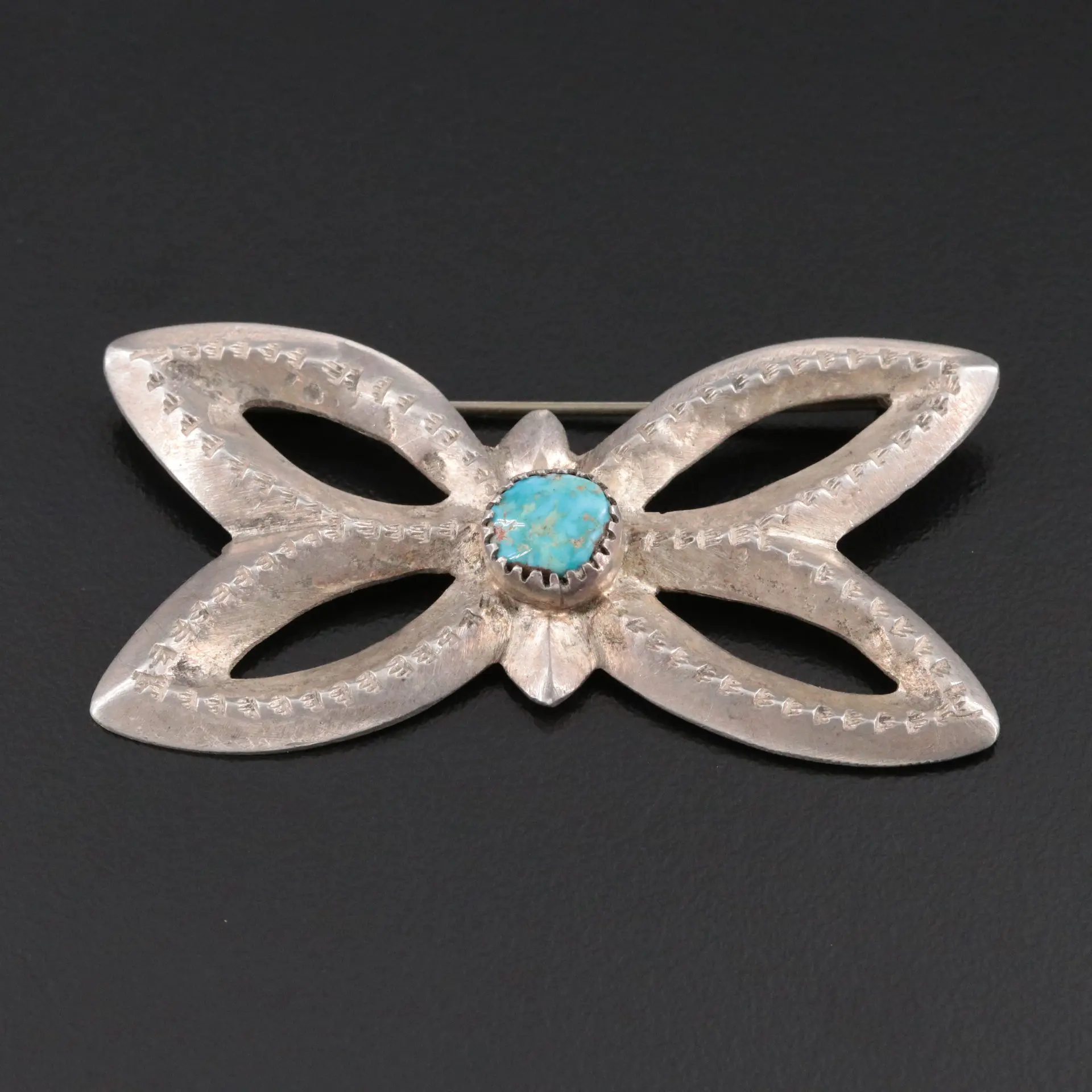 Southwestern Sterling Turquoise Sandcast Butterfly Brooch