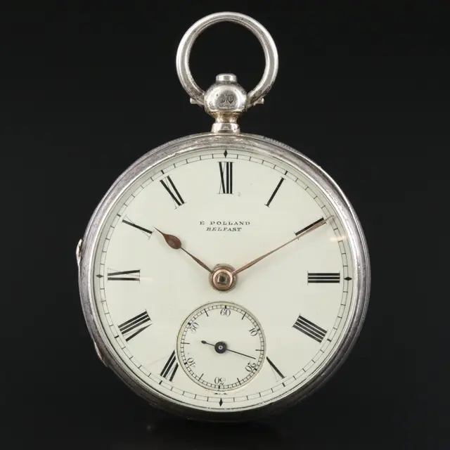 E. Pollard Belfast Sterling Silver Key Wind and Set Pocket Watch